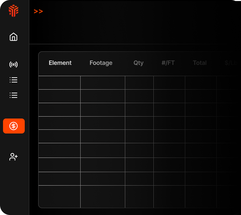 Estimation area interface mockup